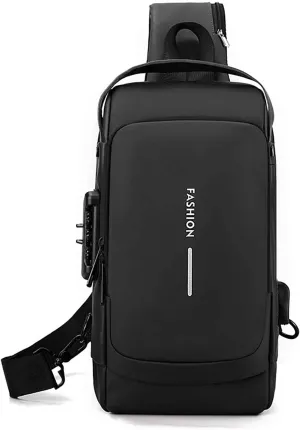 Carbon Fiber Streamline Anti-Theft Sling Bag, USB charging port Sport Waterproof Shoulder Bag, for Daily Trips, Commutes (Black)