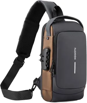 Carbon Fiber Streamline Anti-Theft Sling Bag, USB charging port Sport Waterproof Shoulder Bag, for Daily Trips, Commutes (Gray Gold)