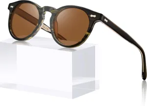 CARFIA Retro Acetate Polarized Sunglasses for Men UV Protection, Vintage Round Frame Eyewear with Gold Filigree CA5506