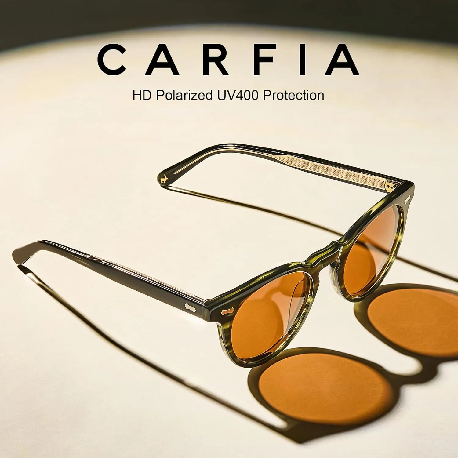 CARFIA Retro Acetate Polarized Sunglasses for Men UV Protection, Vintage Round Frame Eyewear with Gold Filigree CA5506