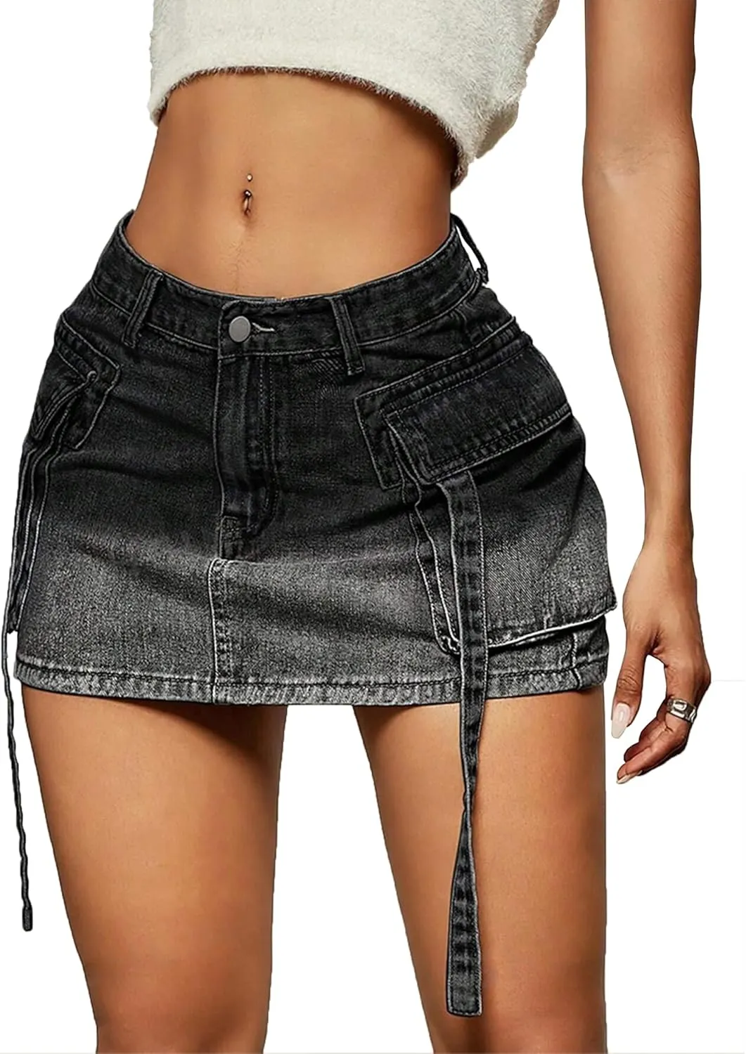 Cargo Skirt Women y2k Button Mini Jeans Skirt Denim Skirt with Pocket Low Waist