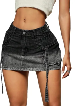 Cargo Skirt Women y2k Button Mini Jeans Skirt Denim Skirt with Pocket Low Waist