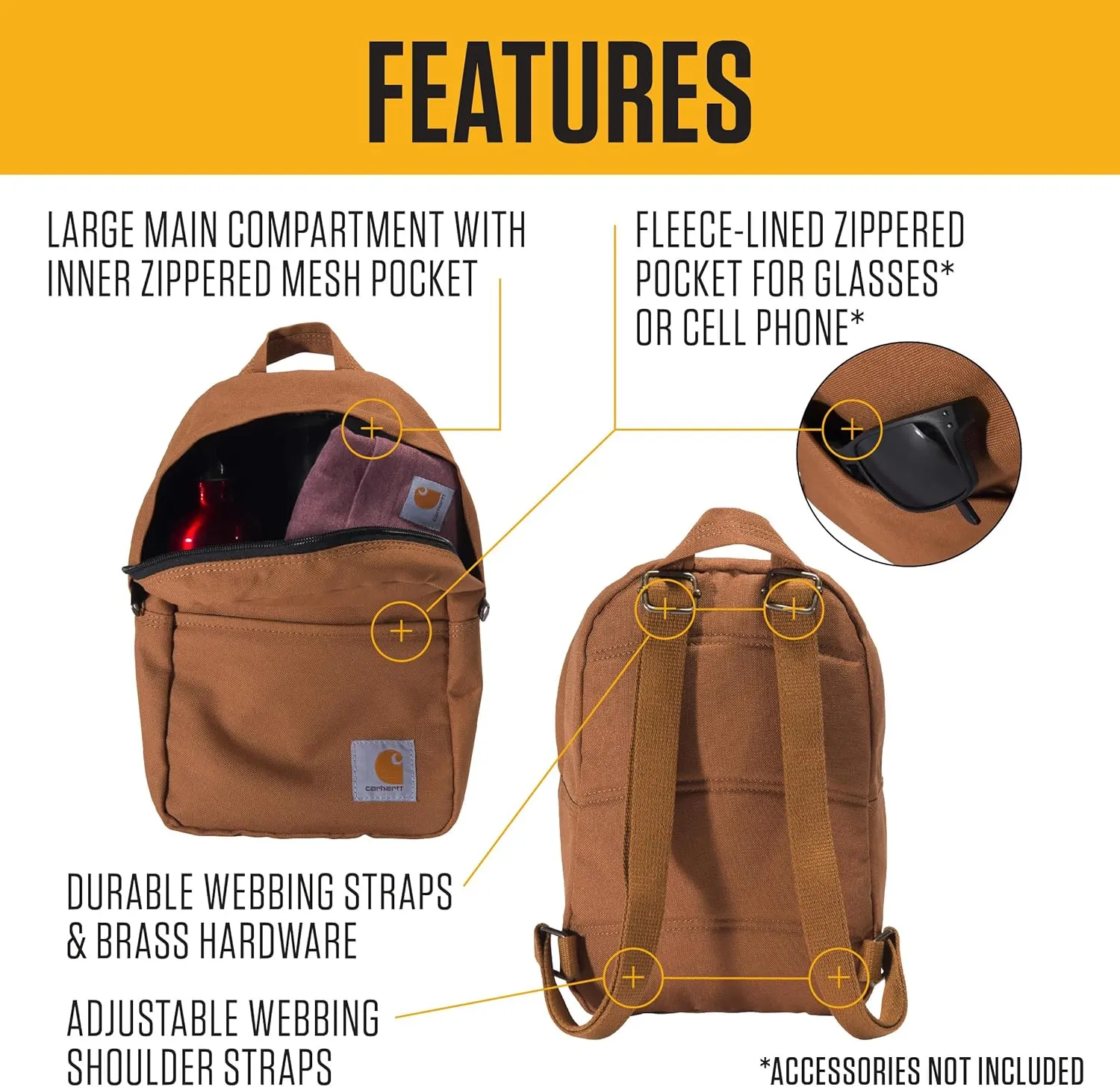 Carhartt Classic Mini, Durable, Water-Resistant Backpack with Adjustable Shoulder Straps, Marmalade, One Size