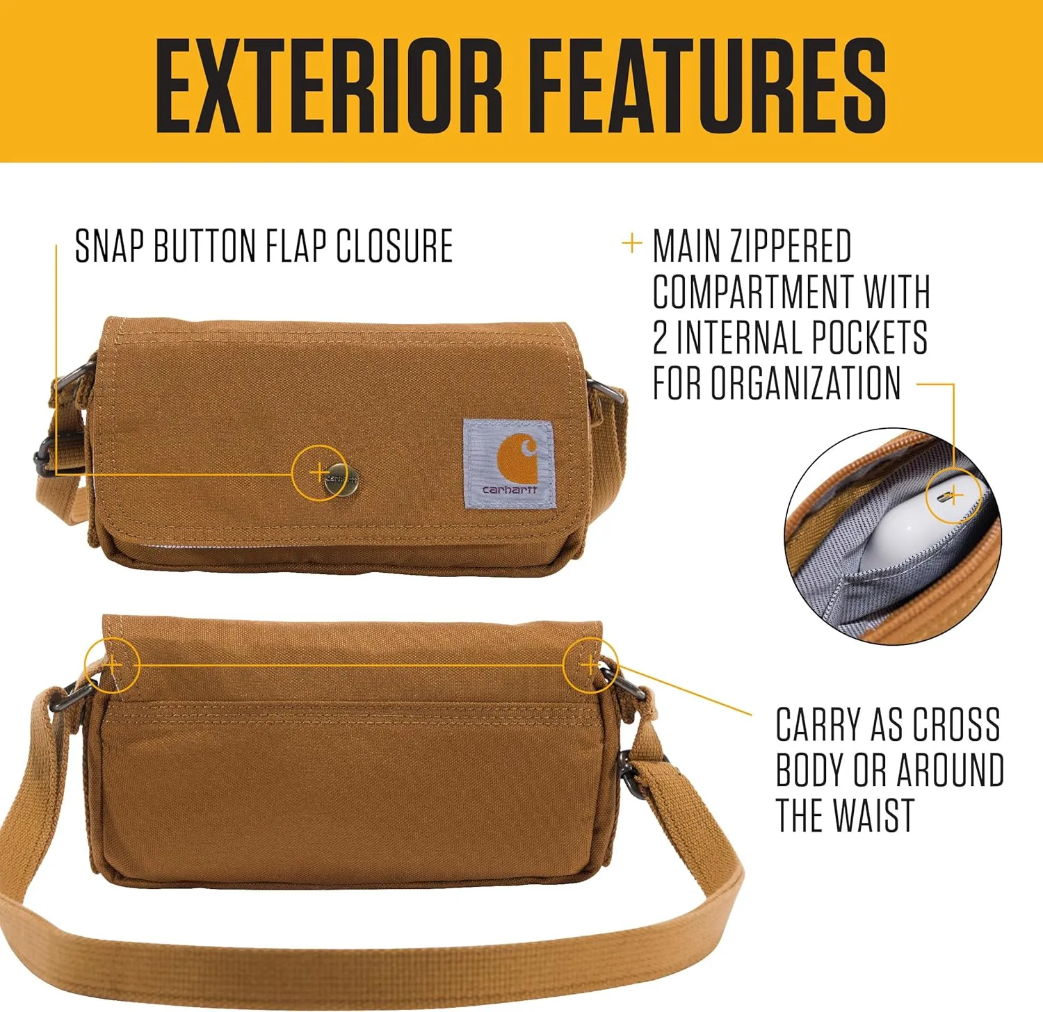 Carhartt Women's Horizontal Bag, Carries as a Crossbody Or Waist Pack with Removable Strap