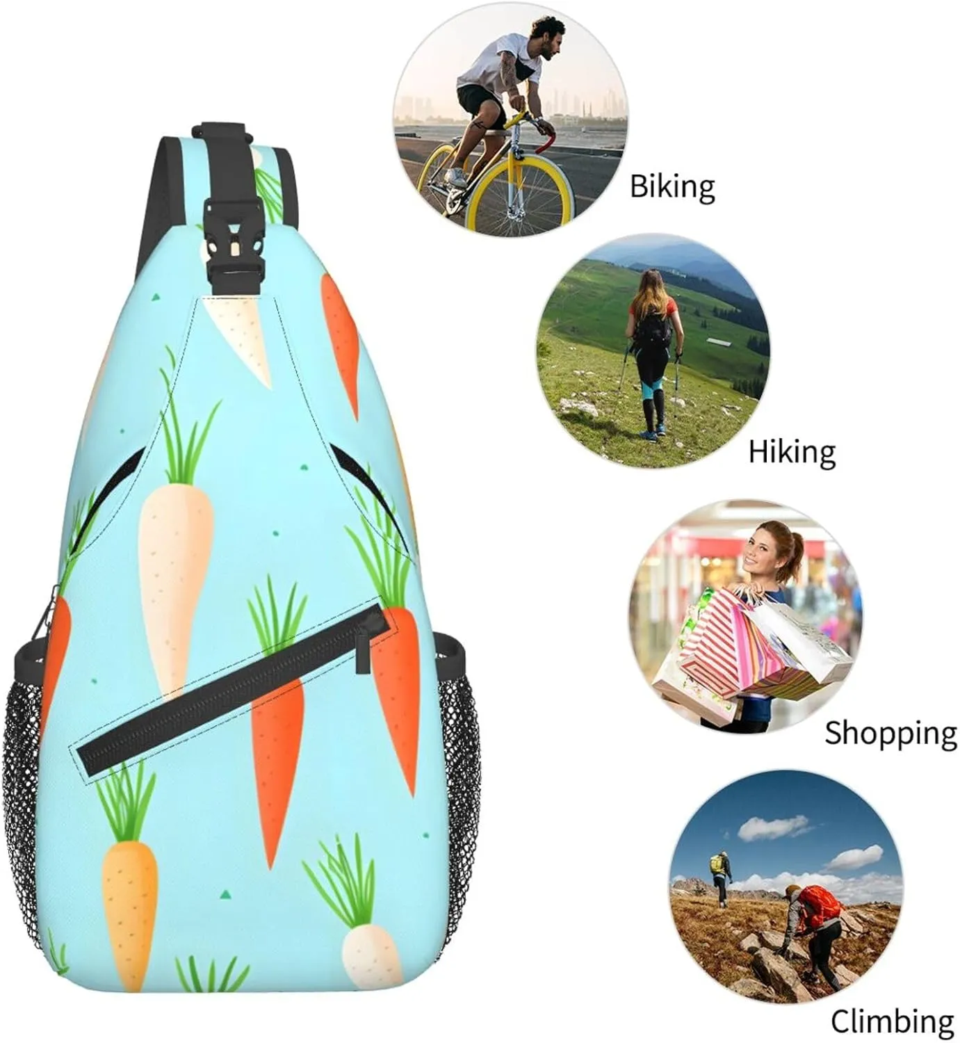 Carrot Pattern Sling Bag Crossbody Bag for Men Women, Daypack Chest Backpack Shoulder Bag for Travle Hiking