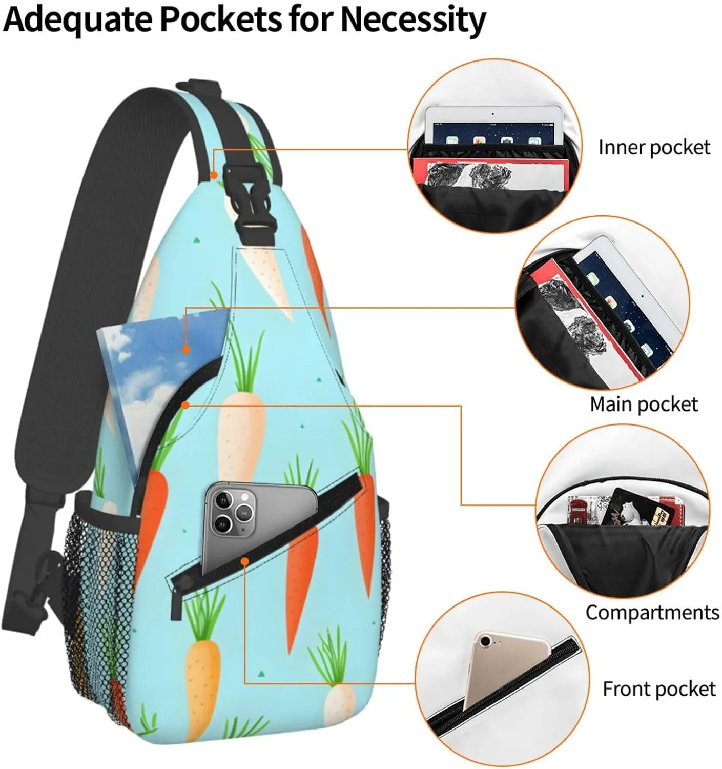 Carrot Pattern Sling Bag Crossbody Bag for Men Women, Daypack Chest Backpack Shoulder Bag for Travle Hiking
