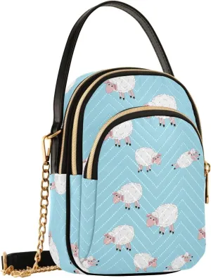 Cartoon Sheep Light Blue Crossbody Bags for Women Shouler Handbags Travel Sling Bag Fanny Pack Wallet Phone Mini Purse