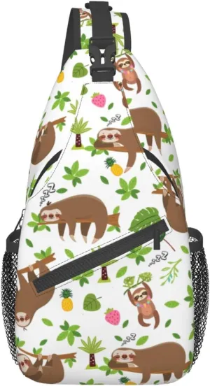 Cartoon Sloth Sling Bag Crossbody Backpack Hiking Travel Daypack Chest Bag Lightweight Shoulder Bag For Women Men