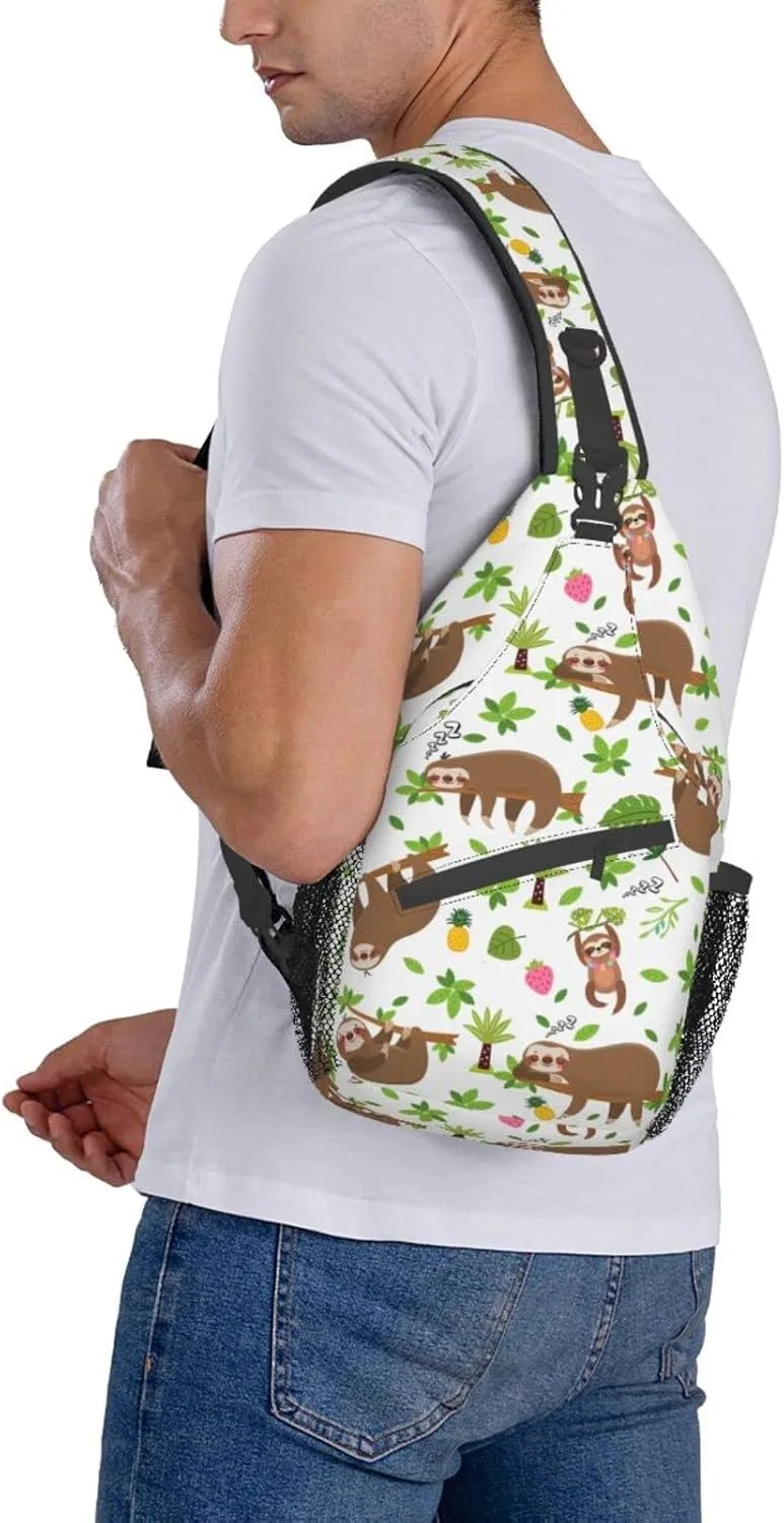 Cartoon Sloth Sling Bag Crossbody Backpack Hiking Travel Daypack Chest Bag Lightweight Shoulder Bag For Women Men