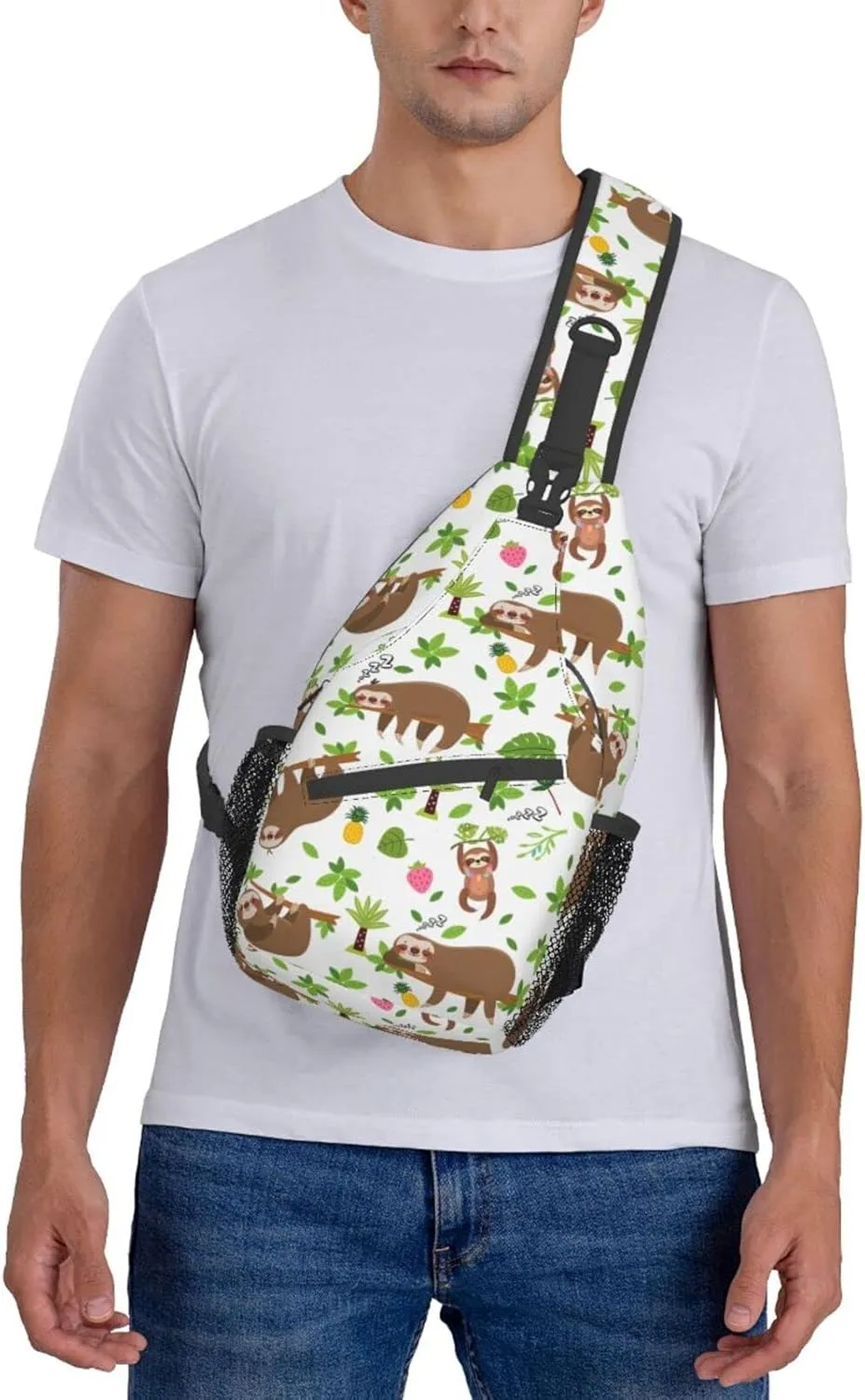 Cartoon Sloth Sling Bag Crossbody Backpack Hiking Travel Daypack Chest Bag Lightweight Shoulder Bag For Women Men