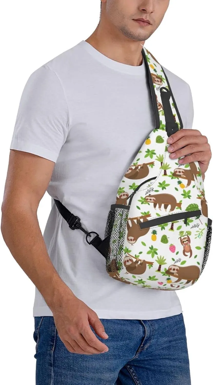 Cartoon Sloth Sling Bag Crossbody Backpack Hiking Travel Daypack Chest Bag Lightweight Shoulder Bag For Women Men