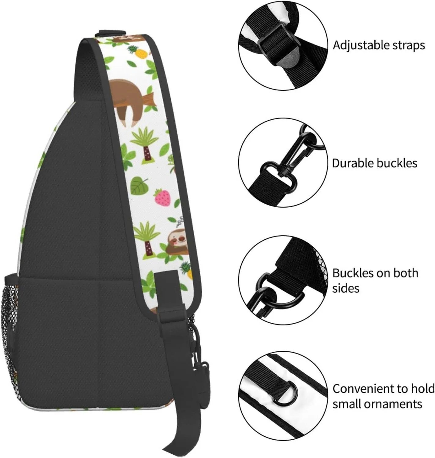 Cartoon Sloth Sling Bag Crossbody Backpack Hiking Travel Daypack Chest Bag Lightweight Shoulder Bag For Women Men