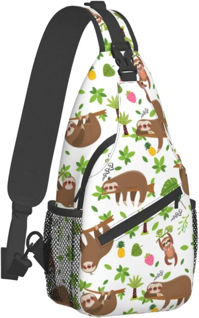 Cartoon Sloth Sling Bag Crossbody Backpack Hiking Travel Daypack Chest Bag Lightweight Shoulder Bag For Women Men