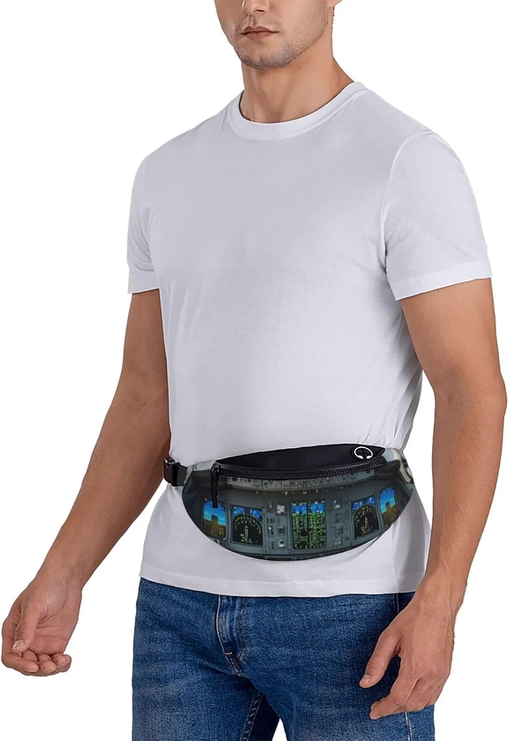 Casual Airplane Cockpit Printed Fanny Pack,Crossbody Fanny packs for women Men Waist Bag for Running Travel