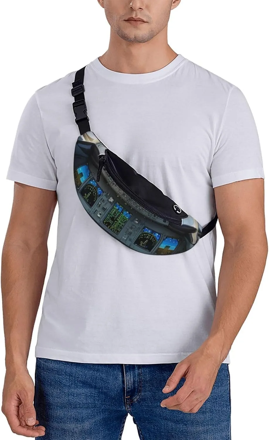 Casual Airplane Cockpit Printed Fanny Pack,Crossbody Fanny packs for women Men Waist Bag for Running Travel