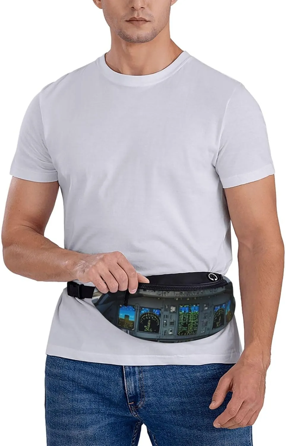 Casual Airplane Cockpit Printed Fanny Pack,Crossbody Fanny packs for women Men Waist Bag for Running Travel