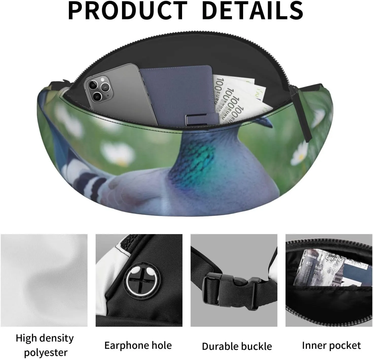 Casual Grass and dove Printed Fanny Pack,Crossbody Fanny packs for women Men Waist Bag for Running Travel