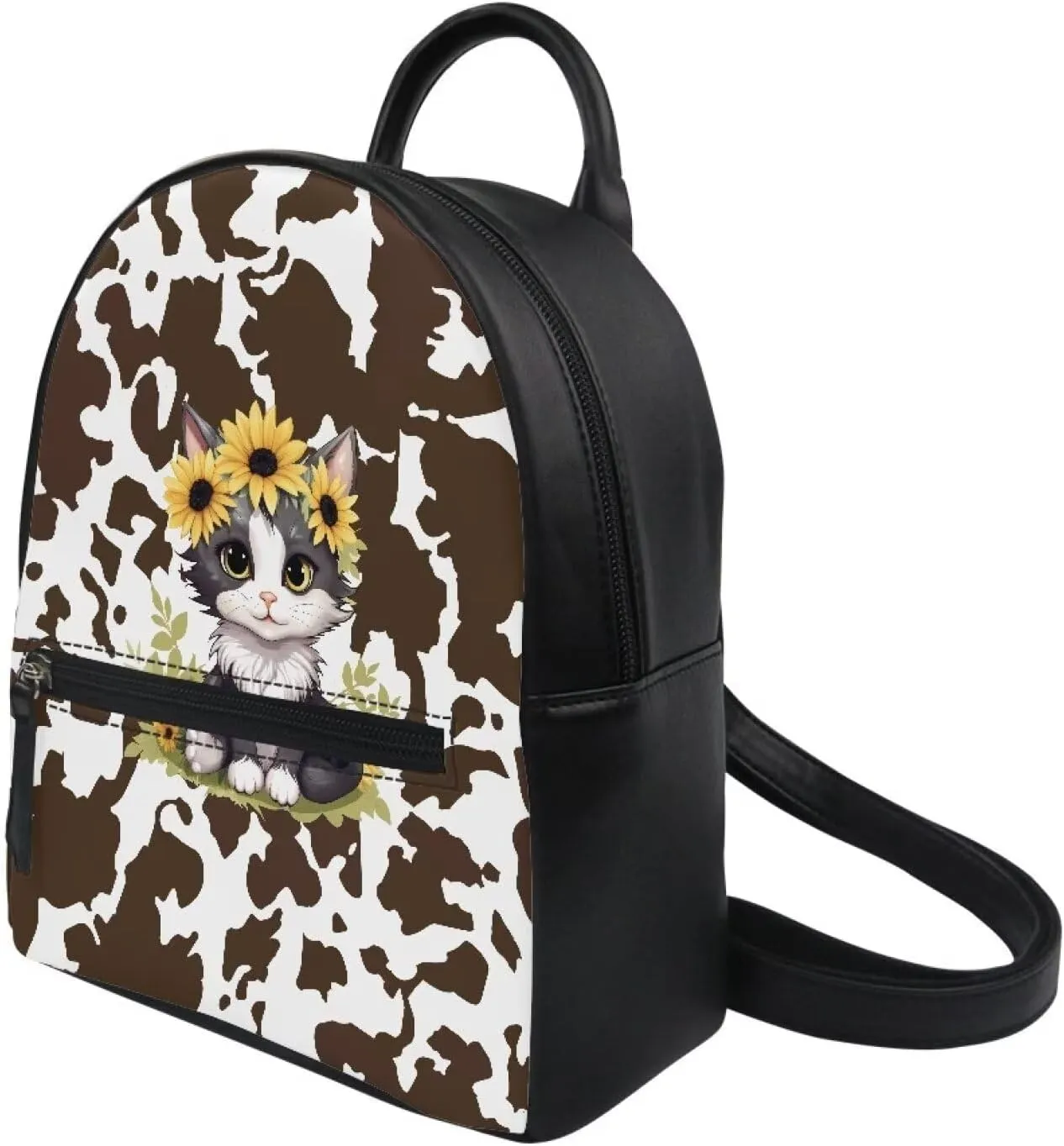 Cat Mini Backpack Purse for Women Brown Cow Print Girls Small Shoulder Bags Daypack for Work Travel School Vogue Compact Backpack for Trendsetting Professionals