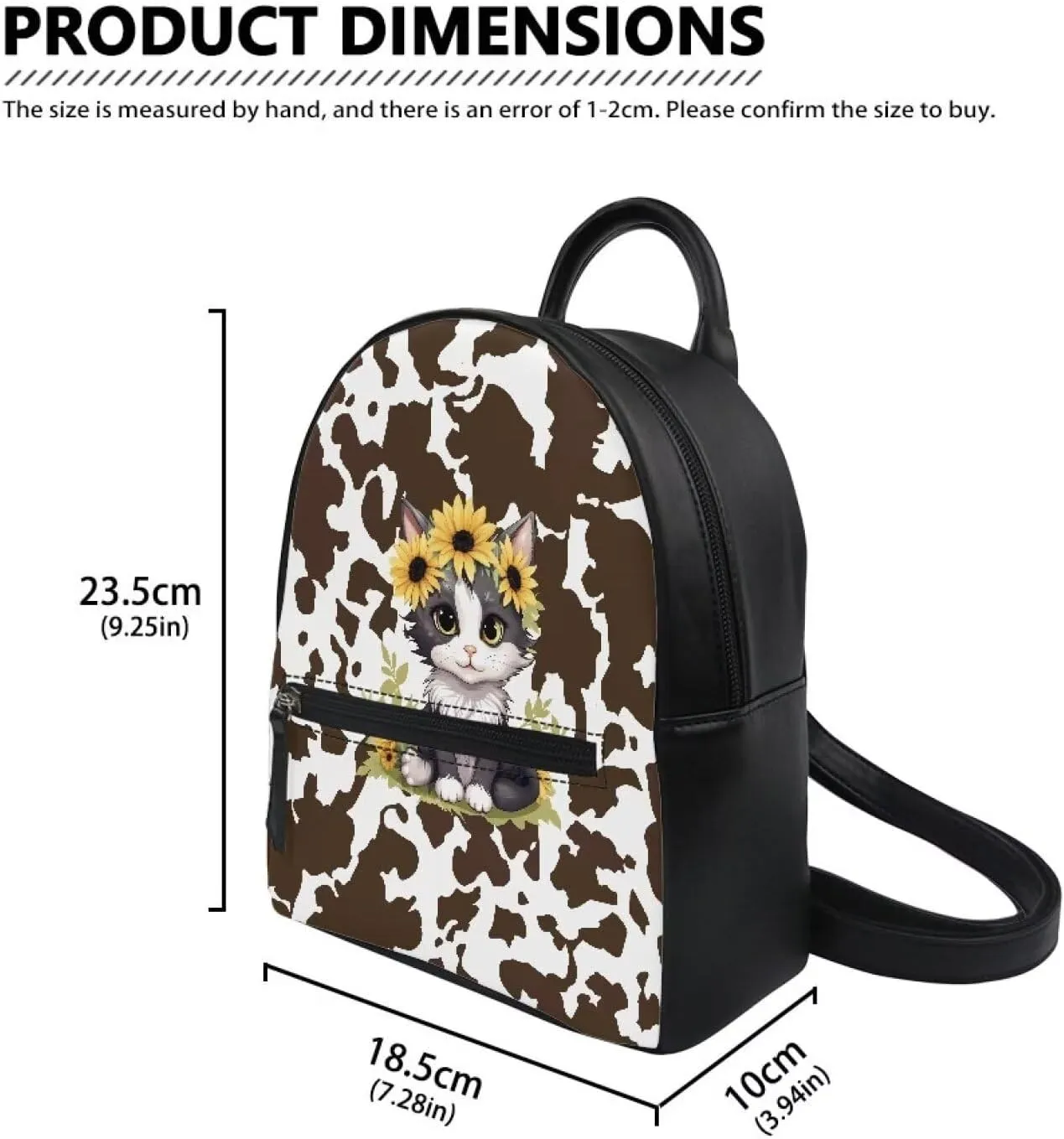 Cat Mini Backpack Purse for Women Brown Cow Print Girls Small Shoulder Bags Daypack for Work Travel School Vogue Compact Backpack for Trendsetting Professionals