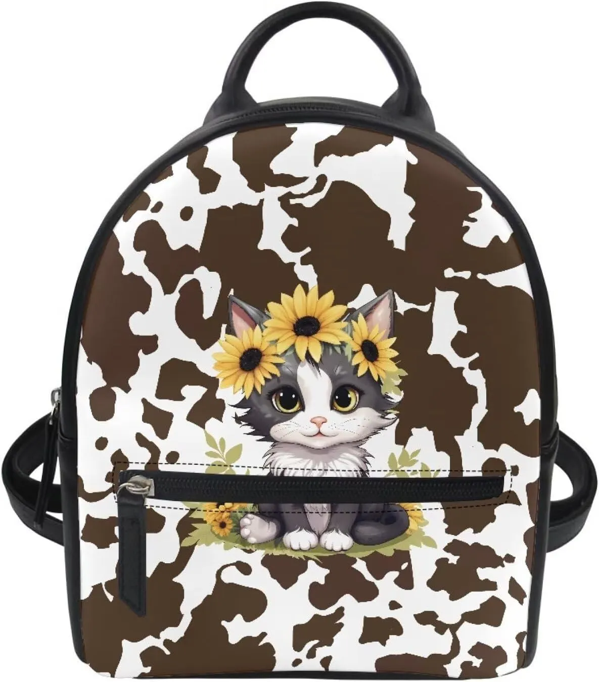 Cat Mini Backpack Purse for Women Brown Cow Print Girls Small Shoulder Bags Daypack for Work Travel School Vogue Compact Backpack for Trendsetting Professionals