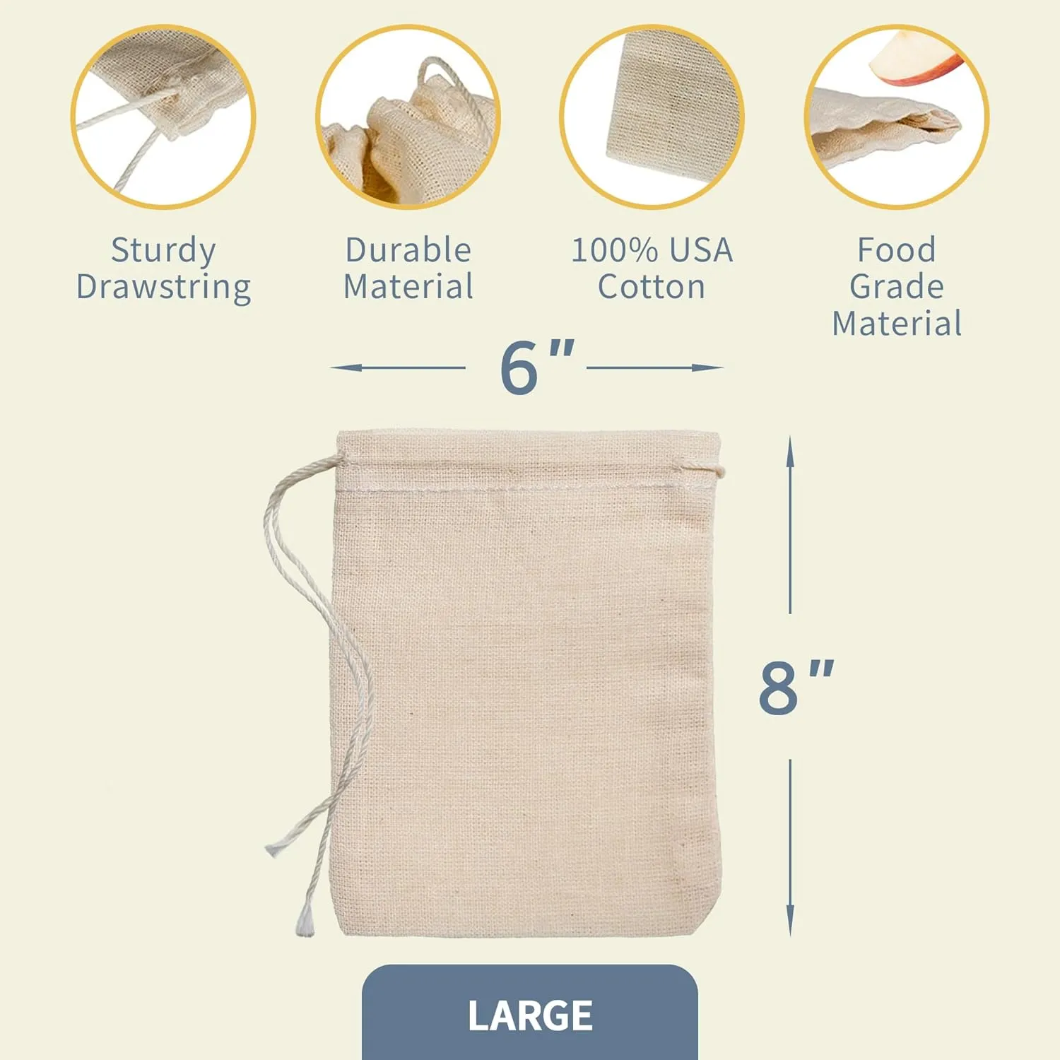 Celestial Gifts Muslin Bags with Drawstring 25pcs, 6x8 - Large Drawstring Bags Bulk - Drawstring Gift Bags for Party Favor and DIY Craft - 100% Cotton - Made in USA - (Natural Hem & Drawstring)