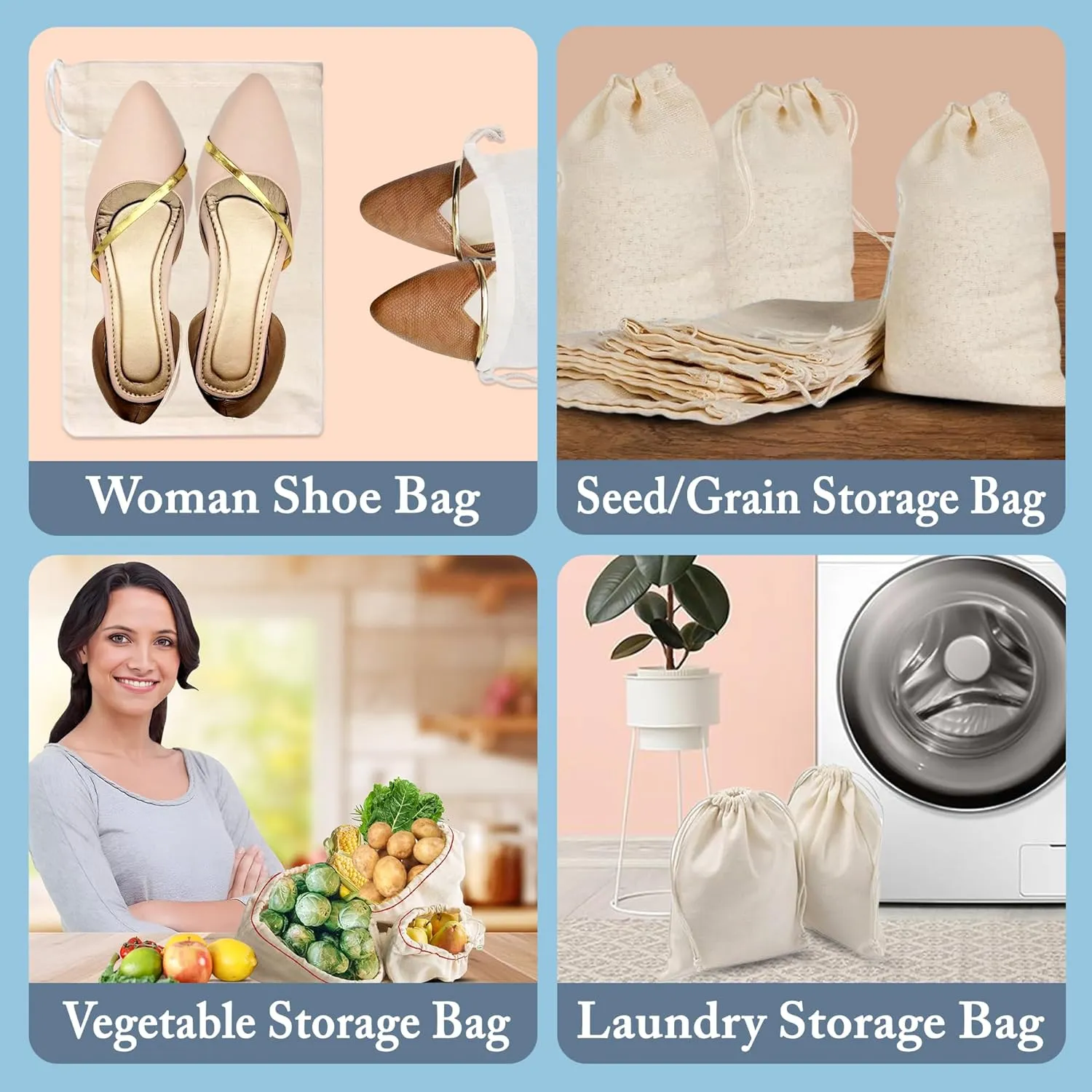 Celestial Gifts Muslin Bags with Drawstring 25pcs, 6x8 - Large Drawstring Bags Bulk - Drawstring Gift Bags for Party Favor and DIY Craft - 100% Cotton - Made in USA - (Natural Hem & Drawstring)