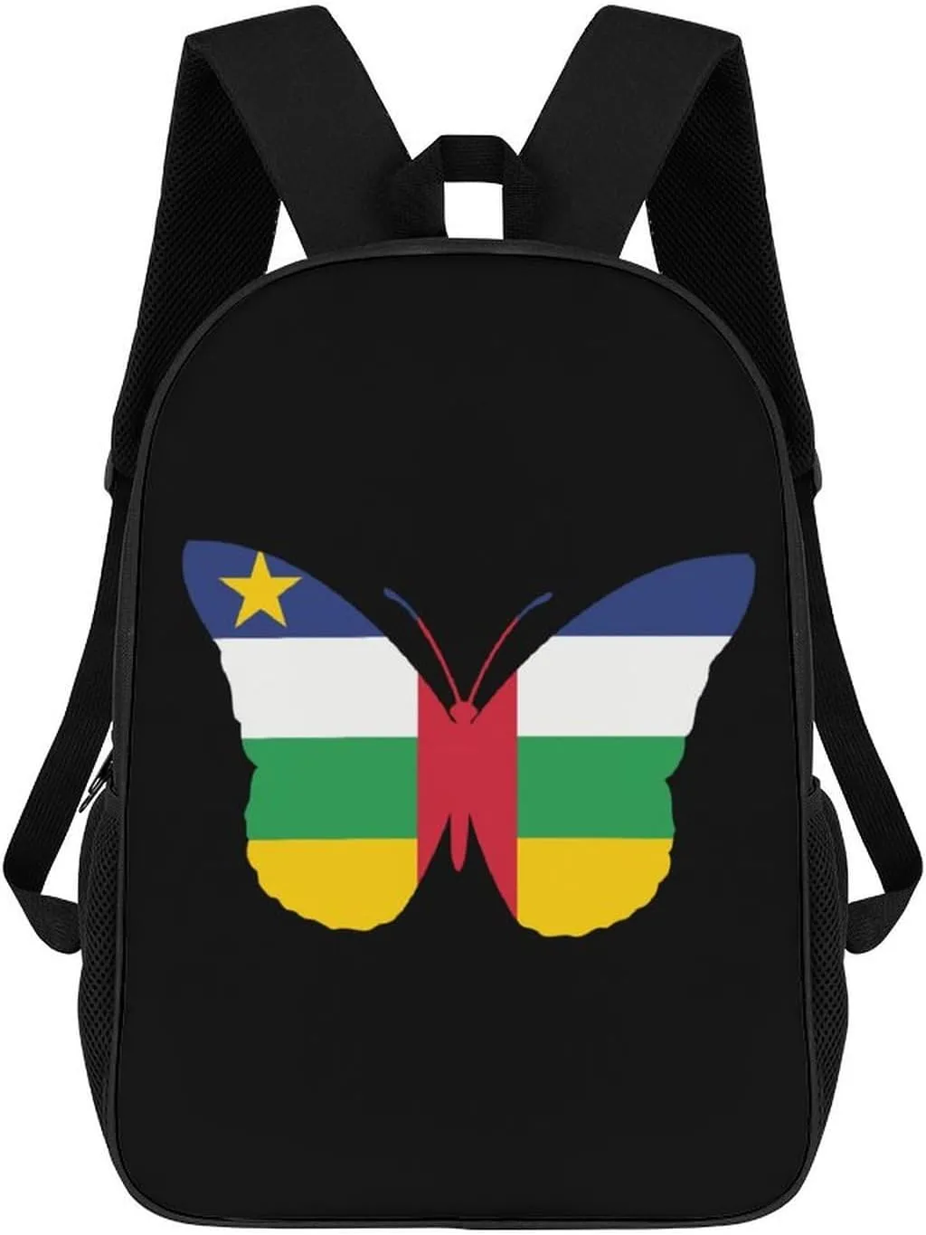 Central African Republic Flag Butterflies Unisex Backpack 17" Casual Daypacks Simple Shoulders Bag for Camping Hiking Travel Gear