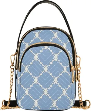 Chain Crossbody Bags for Women Light Blue Geometric Pattern Quilted Shoulder Handbags Travel Cross Body Cell Phone Purses Bags