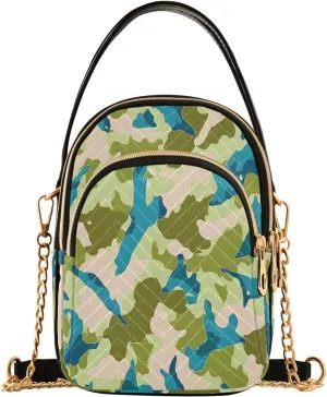 Chain Crossbody Bags for Women Light Green Drake Blue Camouflage Pattern Quilted Shoulder Handbags Travel Cross Body Cell Phone Purses Bags