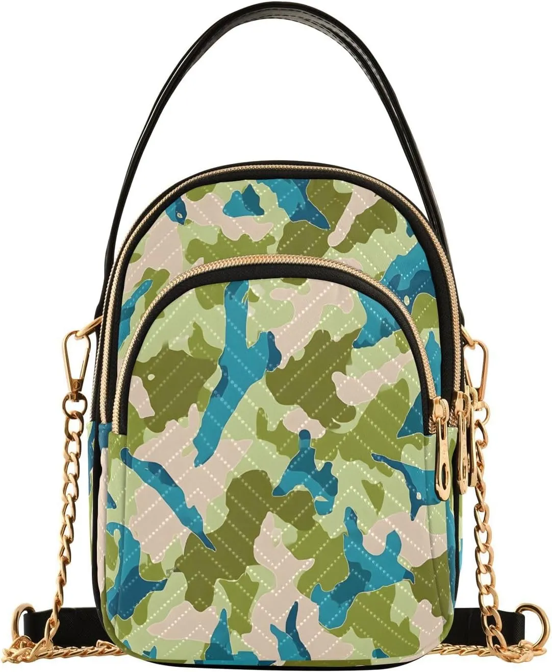 Chain Crossbody Bags for Women Light Green Drake Blue Camouflage Pattern Quilted Shoulder Handbags Travel Cross Body Cell Phone Purses Bags