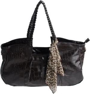 [Charm Beauty] Coffee Leatherette Double Handle Handbag Shoulder Bag Satchel Bag w/A scarf