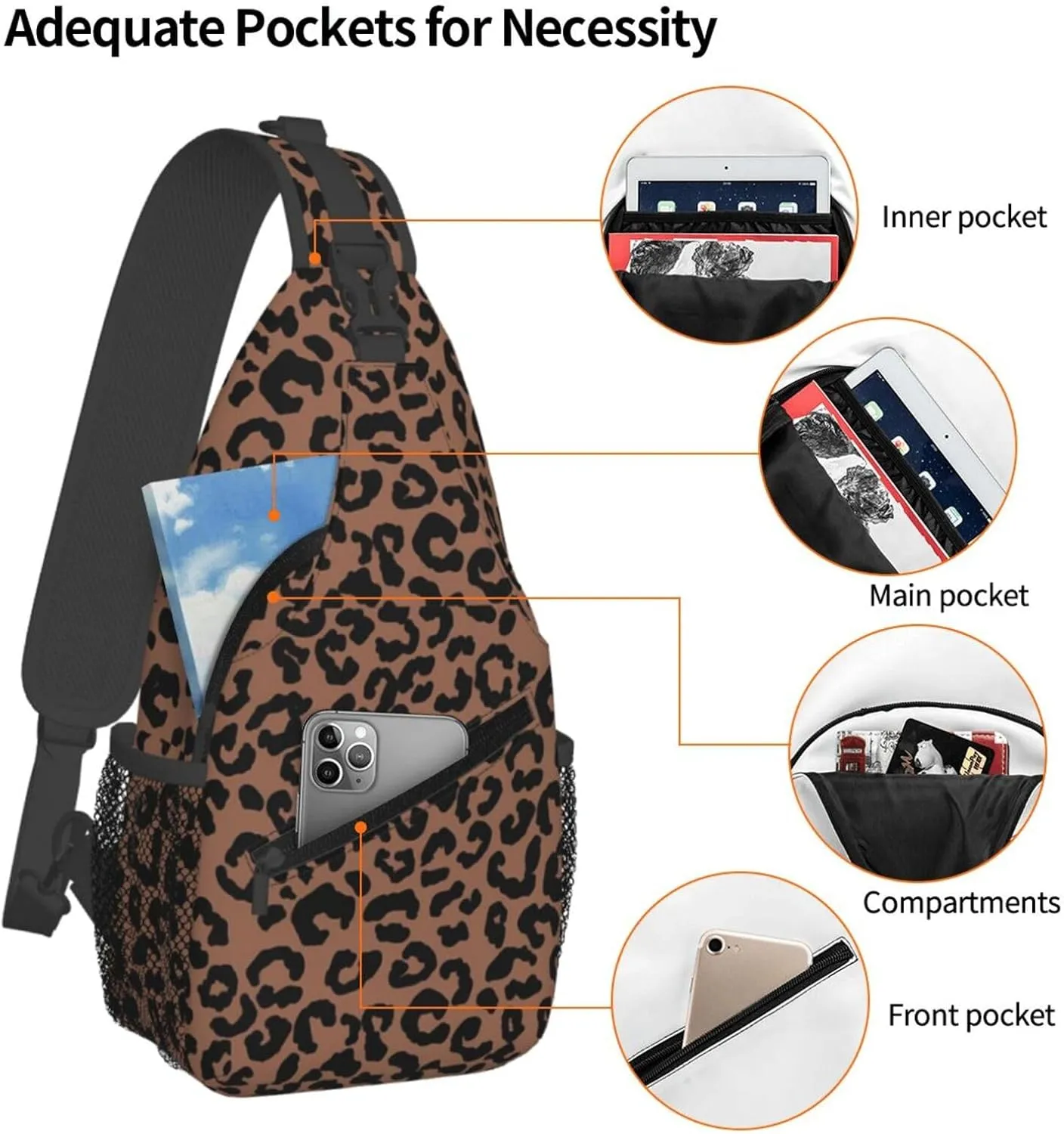 Cheetah Aesthetic Chest Sling Bag Crossbody Shoulder Backpack Bag Gym Cycling Daypack Travel Hiking Cross Bag