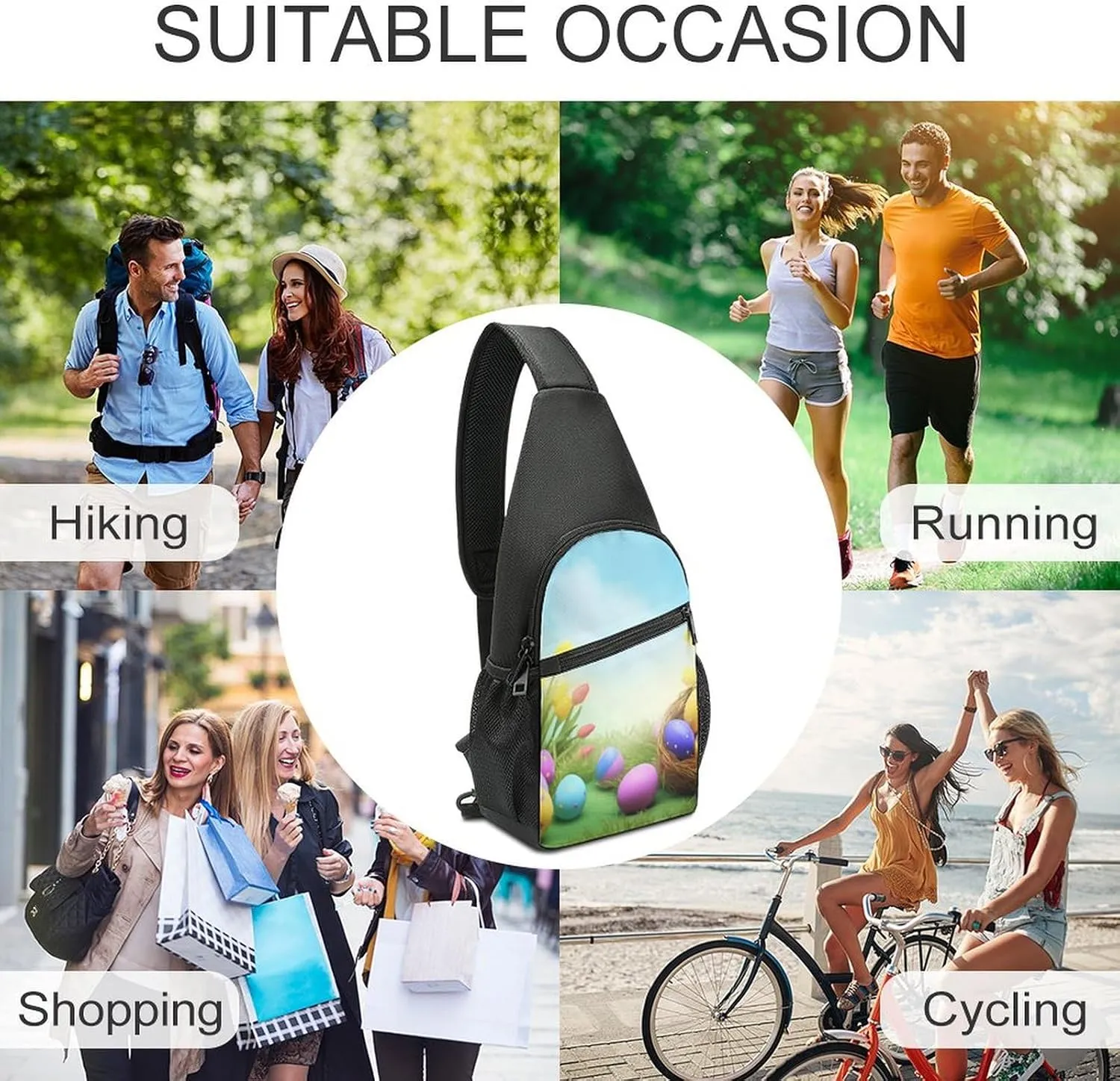 Chest Bag Sling Bag for Men Women April Easter Sport Sling Backpack Lightweight Shoulder Bag for Travel