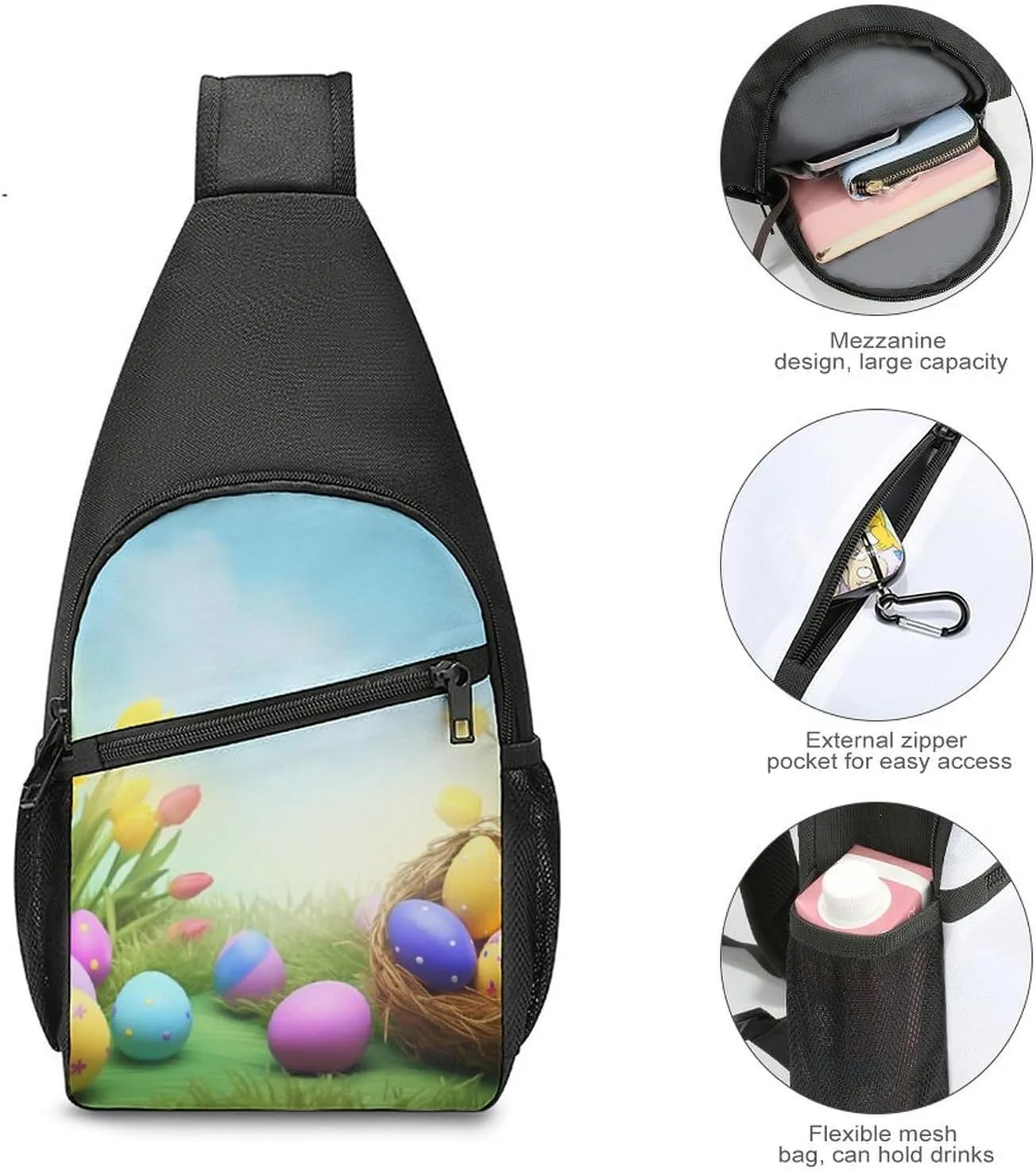 Chest Bag Sling Bag for Men Women April Easter Sport Sling Backpack Lightweight Shoulder Bag for Travel