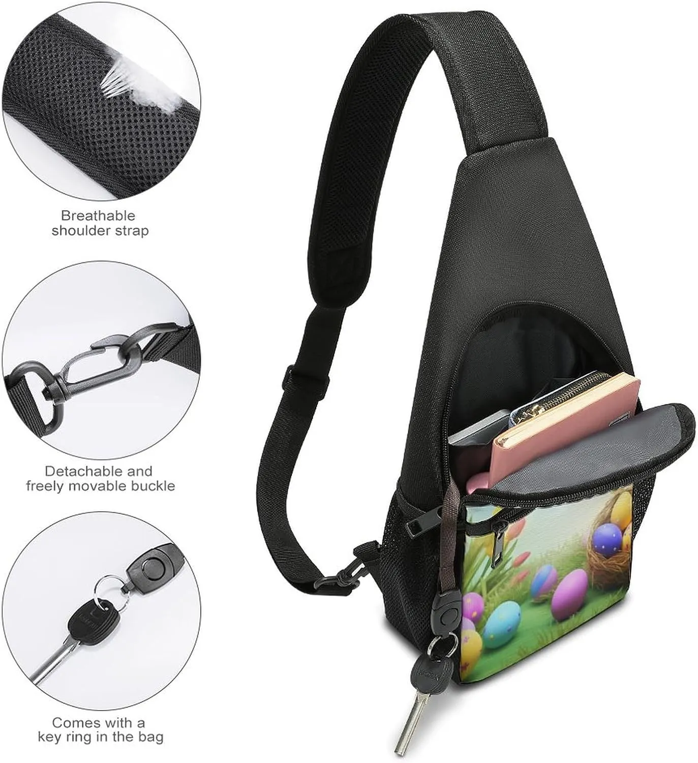 Chest Bag Sling Bag for Men Women April Easter Sport Sling Backpack Lightweight Shoulder Bag for Travel
