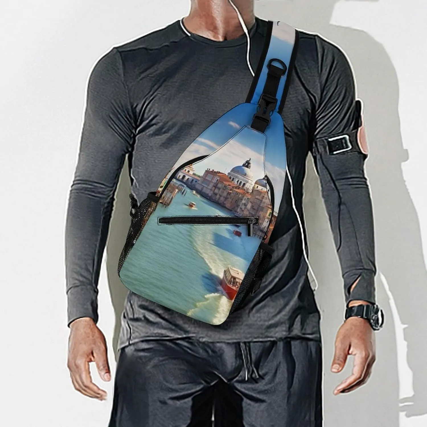 Chest Bag Sling Bag for Men Women Grand Canal in Italy Sport Sling Backpack Lightweight Shoulder Bag for Travel, 38x20cm