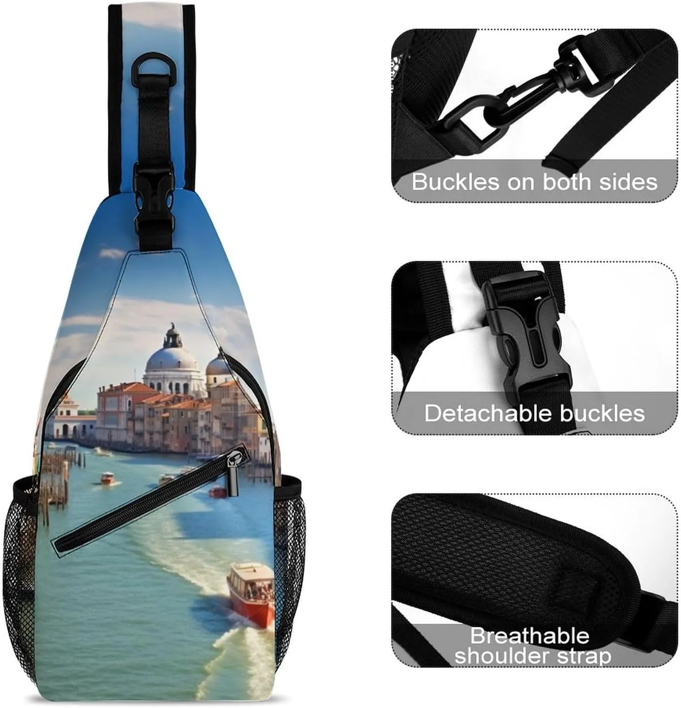 Chest Bag Sling Bag for Men Women Grand Canal in Italy Sport Sling Backpack Lightweight Shoulder Bag for Travel, 38x20cm