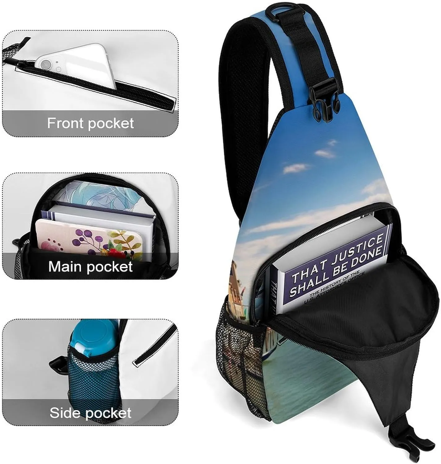 Chest Bag Sling Bag for Men Women Grand Canal in Italy Sport Sling Backpack Lightweight Shoulder Bag for Travel, 38x20cm