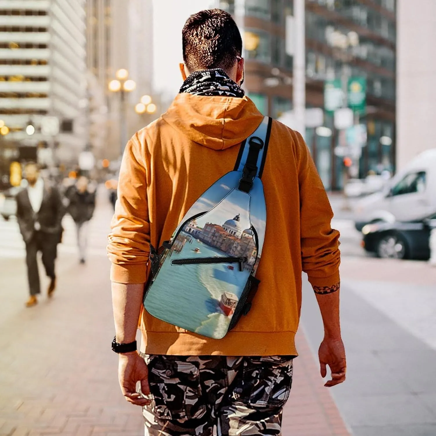 Chest Bag Sling Bag for Men Women Grand Canal in Italy Sport Sling Backpack Lightweight Shoulder Bag for Travel, 38x20cm