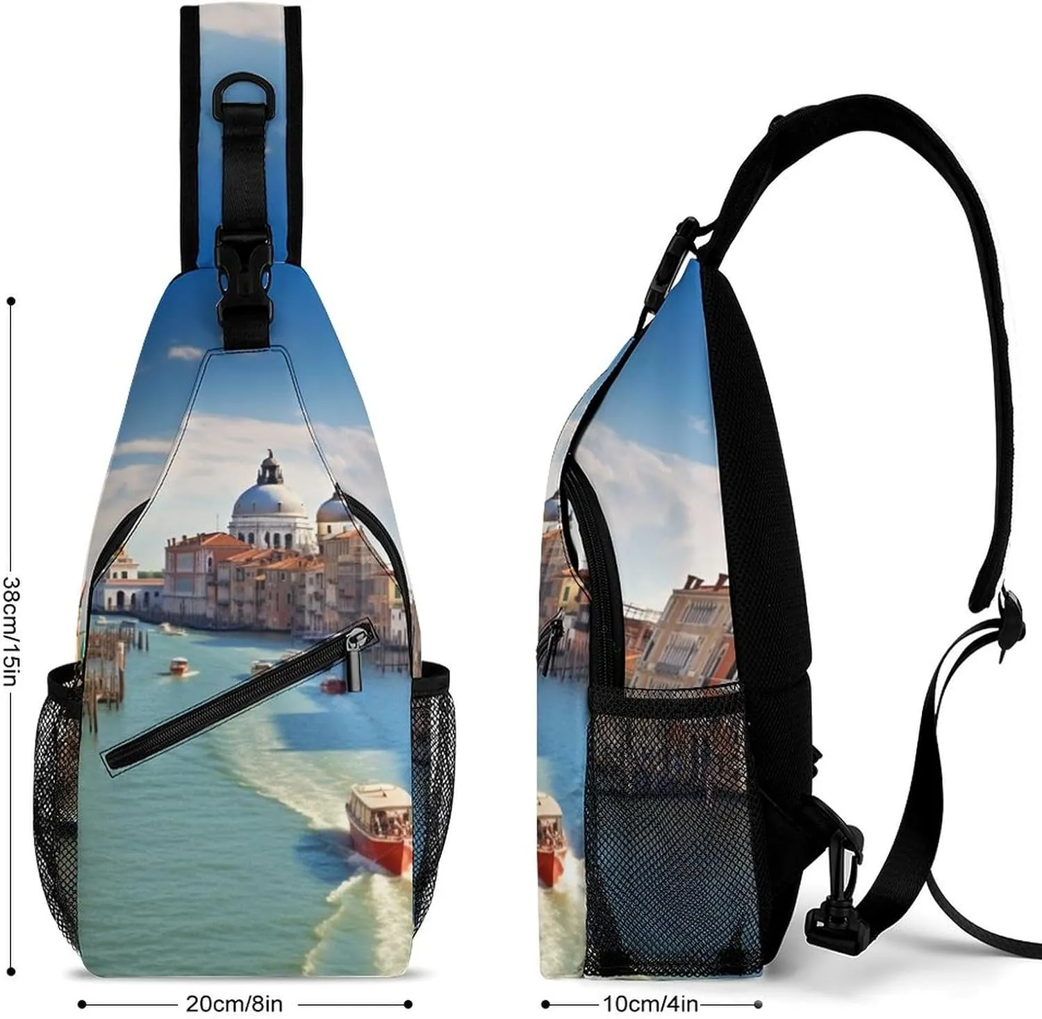 Chest Bag Sling Bag for Men Women Grand Canal in Italy Sport Sling Backpack Lightweight Shoulder Bag for Travel, 38x20cm