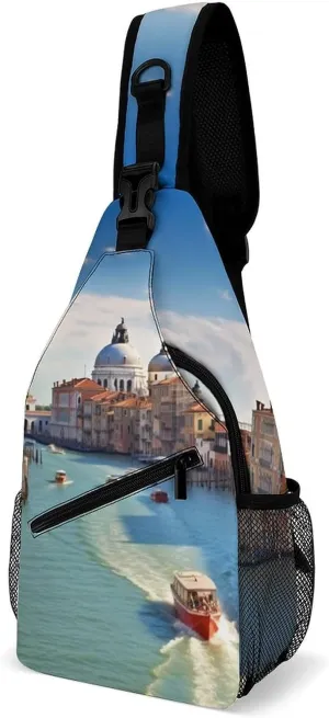 Chest Bag Sling Bag for Men Women Grand Canal in Italy Sport Sling Backpack Lightweight Shoulder Bag for Travel, 38x20cm