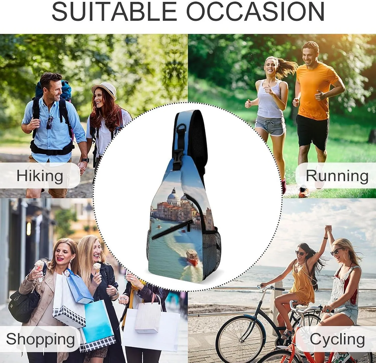 Chest Bag Sling Bag for Men Women Grand Canal in Italy Sport Sling Backpack Lightweight Shoulder Bag for Travel, 38x20cm