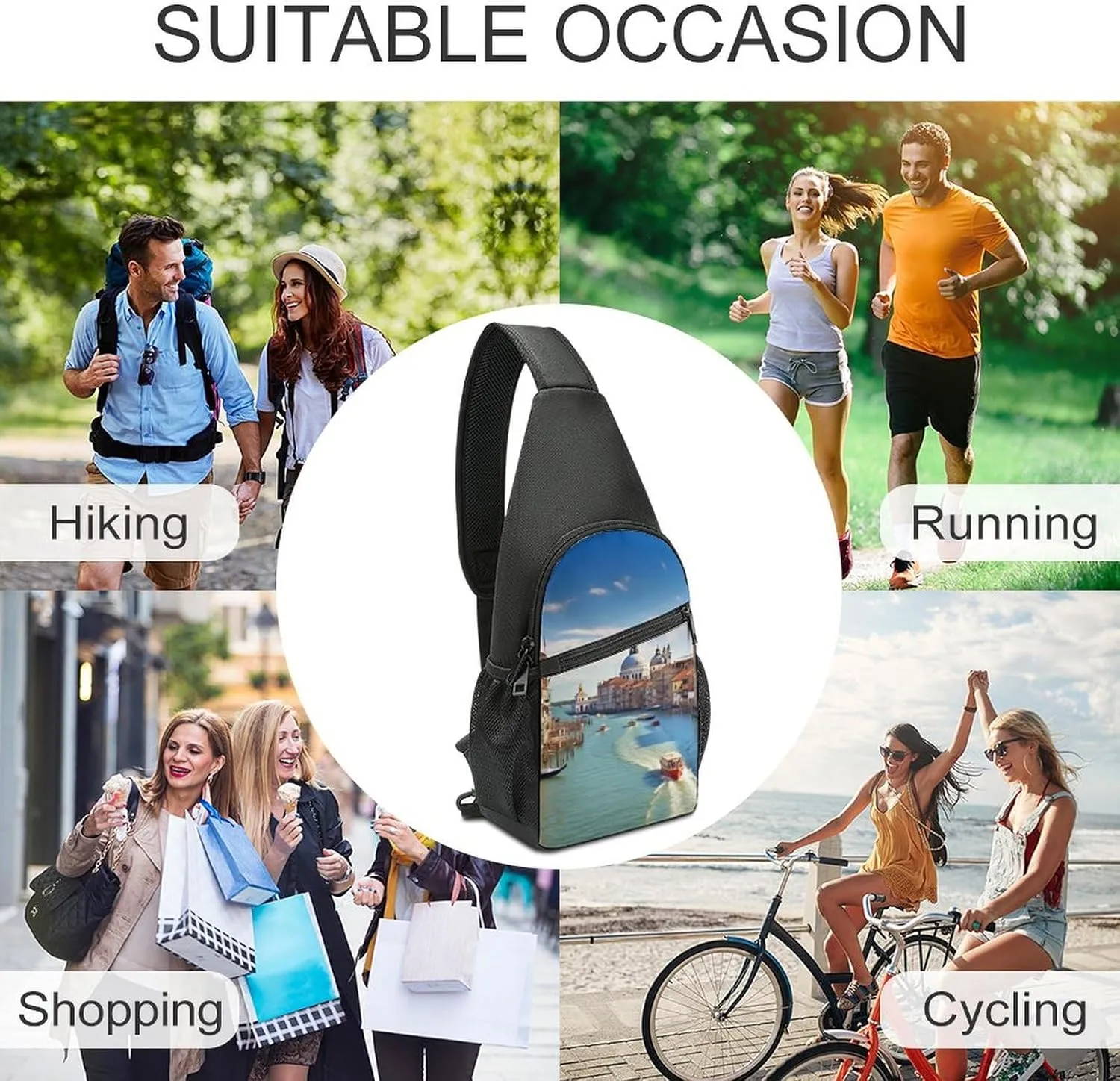 Chest Bag Sling Bag for Men Women Grand Canal in Italy Sport Sling Backpack Lightweight Shoulder Bag for Travel
