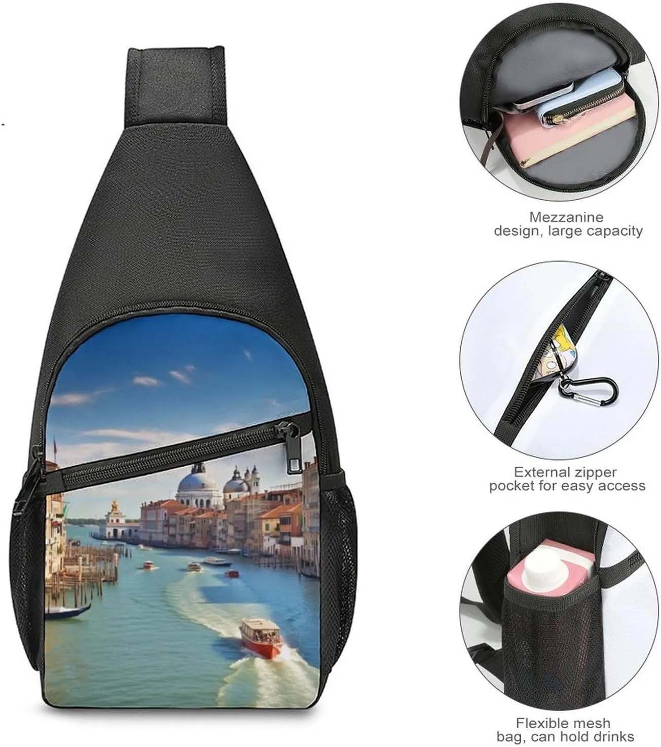 Chest Bag Sling Bag for Men Women Grand Canal in Italy Sport Sling Backpack Lightweight Shoulder Bag for Travel