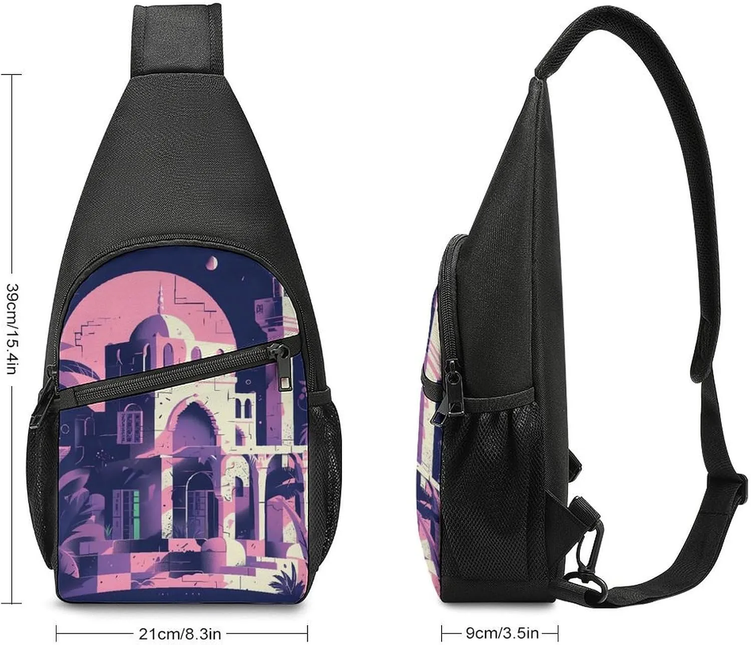 Chest Bag Sling Bag for Men Women Traditional Architecture Sport Sling Backpack Lightweight Shoulder Bag for Travel