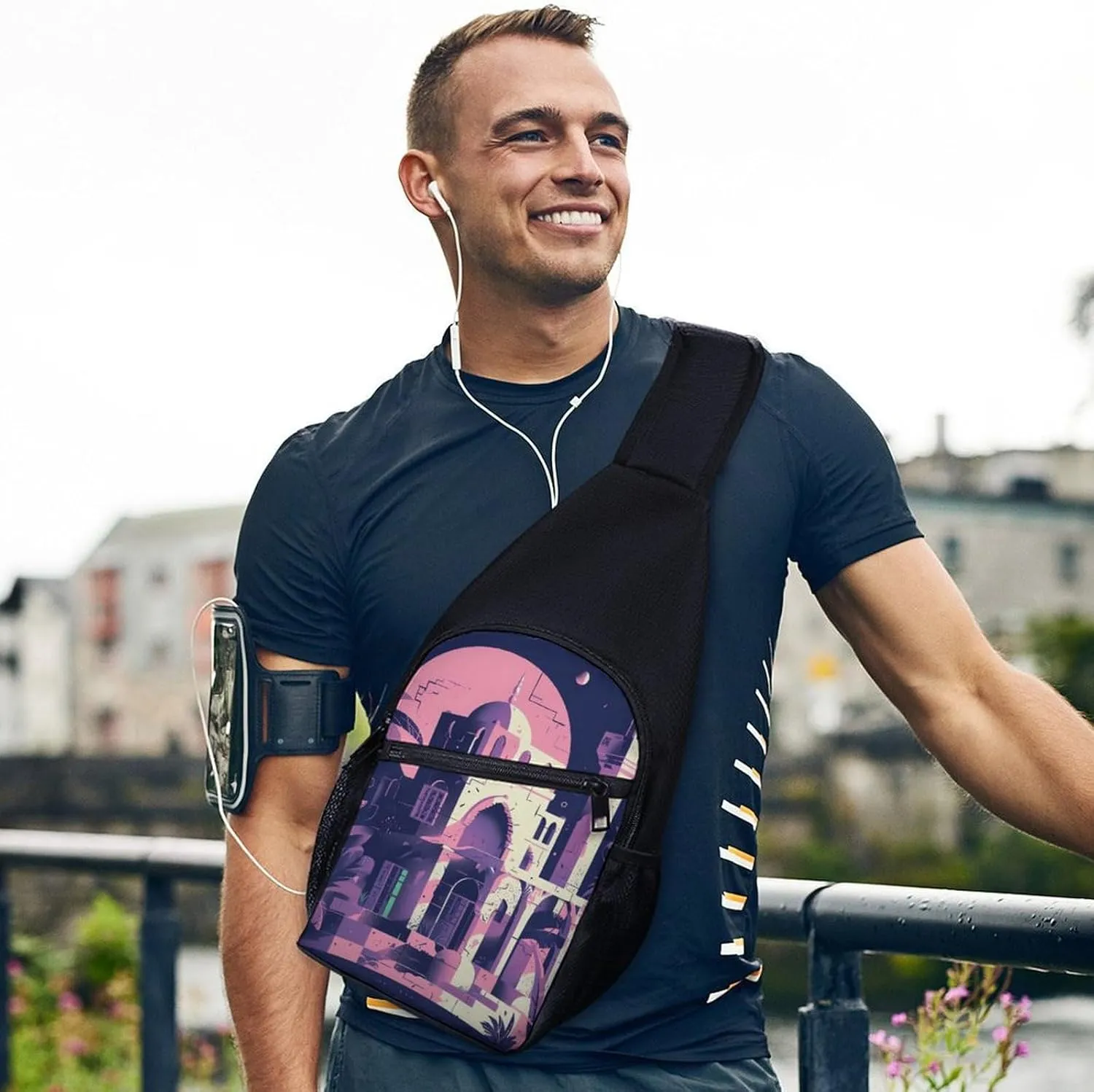 Chest Bag Sling Bag for Men Women Traditional Architecture Sport Sling Backpack Lightweight Shoulder Bag for Travel