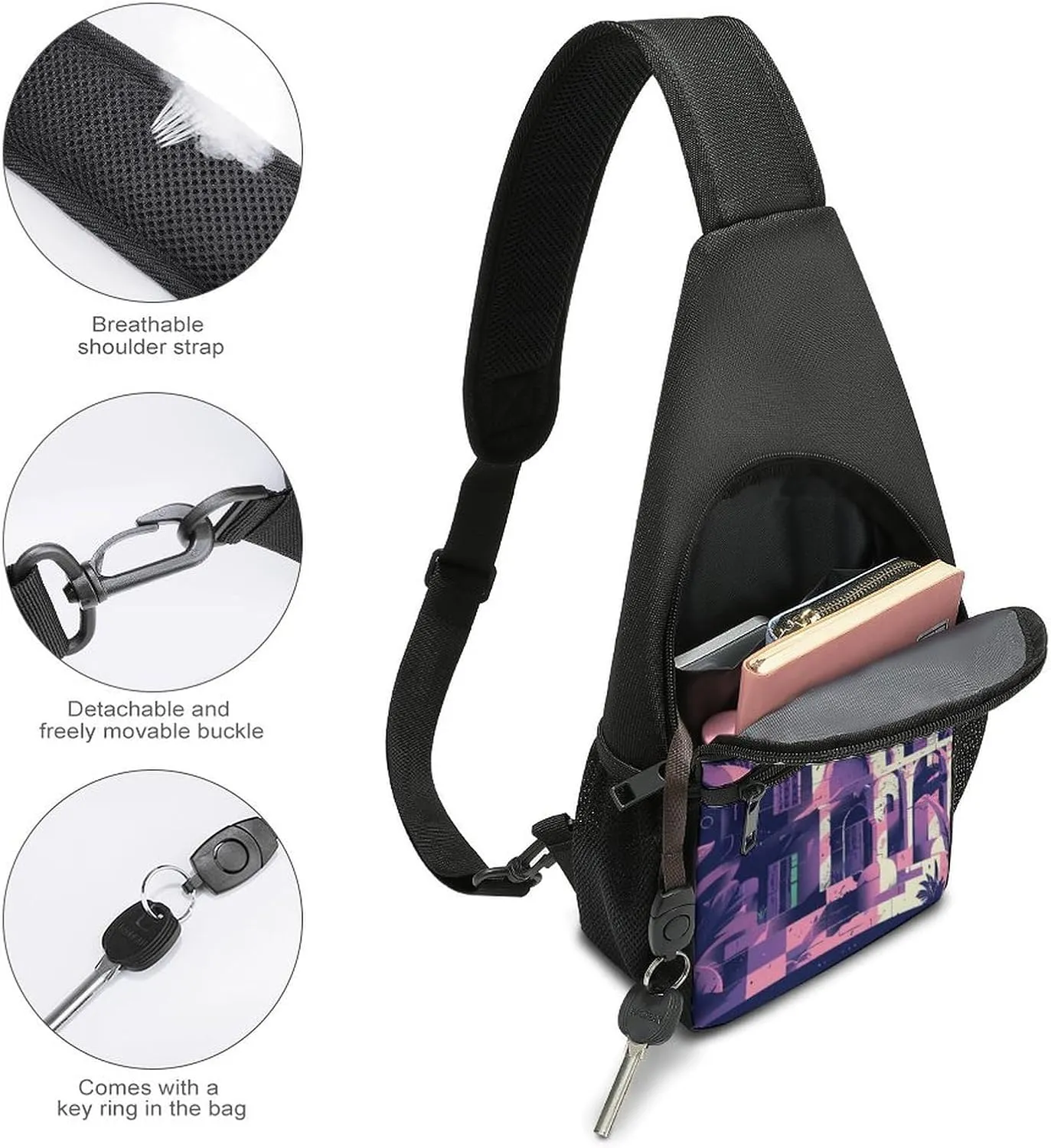 Chest Bag Sling Bag for Men Women Traditional Architecture Sport Sling Backpack Lightweight Shoulder Bag for Travel