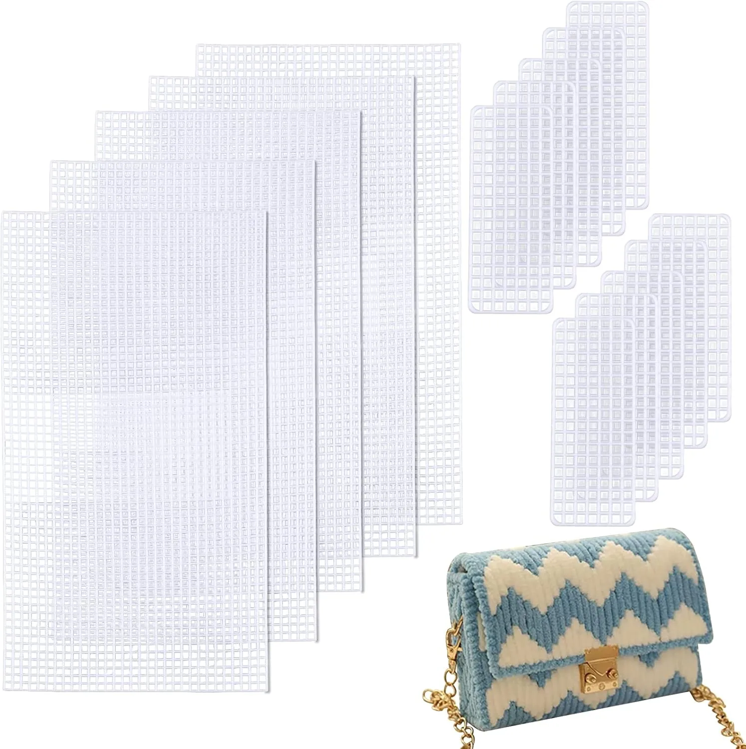 CHGCRAFT 10pcs 2 Sizes Plastic Mesh Canvas Bag Sheets Plastic Net Cover DIY Crafting Handbag Accessories Acrylic Yarn Crafting Knit and Crochet Projects for Purse Making Supplies