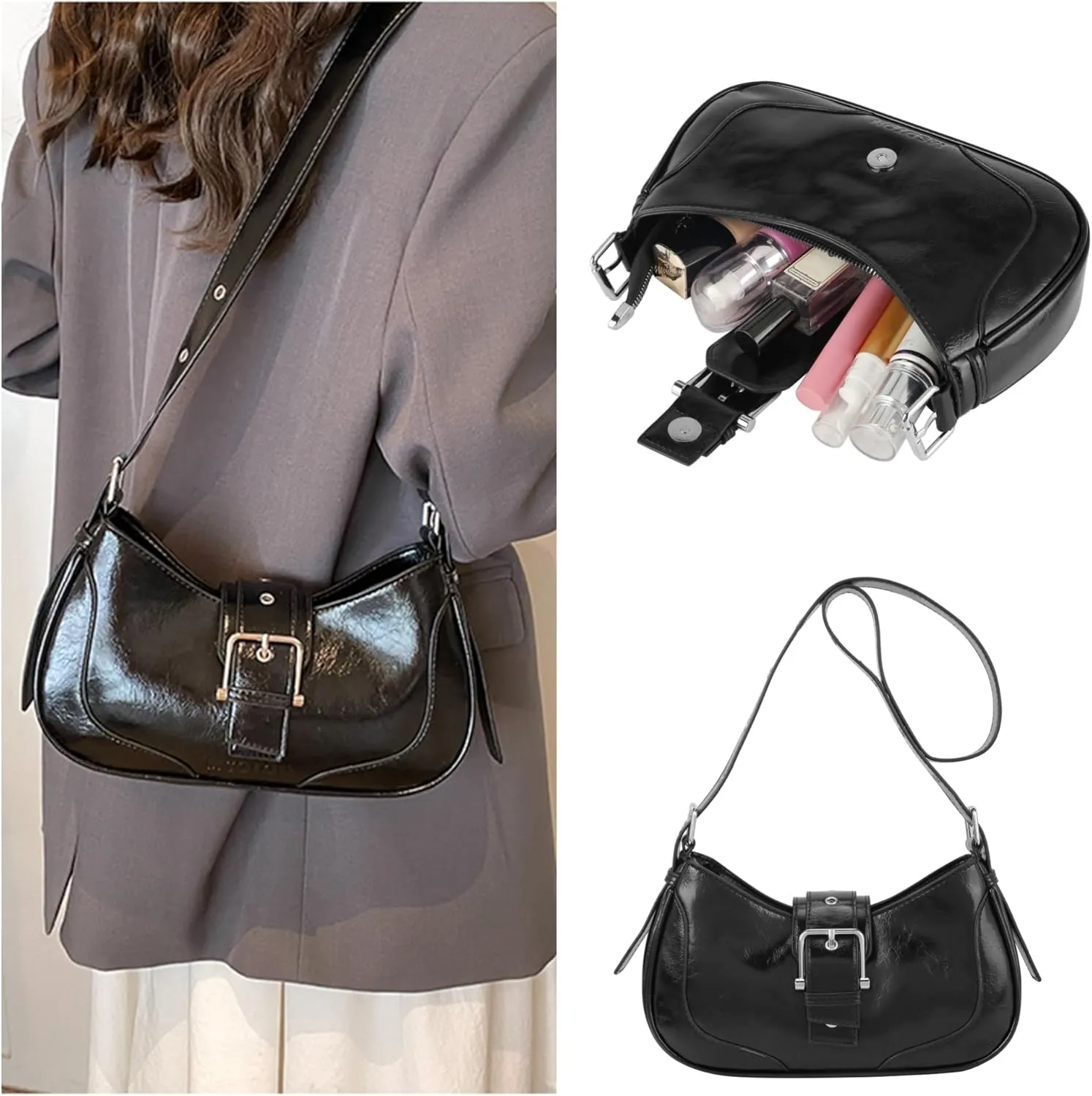 CHIC DIARY Shoulder Crossbody Bag for Women Y2K Hobo Handbag Vegan Leather Underarm Purse Retro Crescent Bag