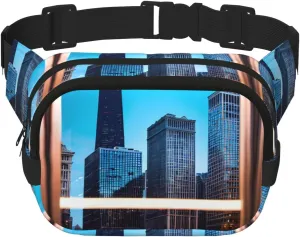 Chicago Reflect Print Square Workout Double Layer Waist Bag Trendy Pack for Men and Women Trendy Travel